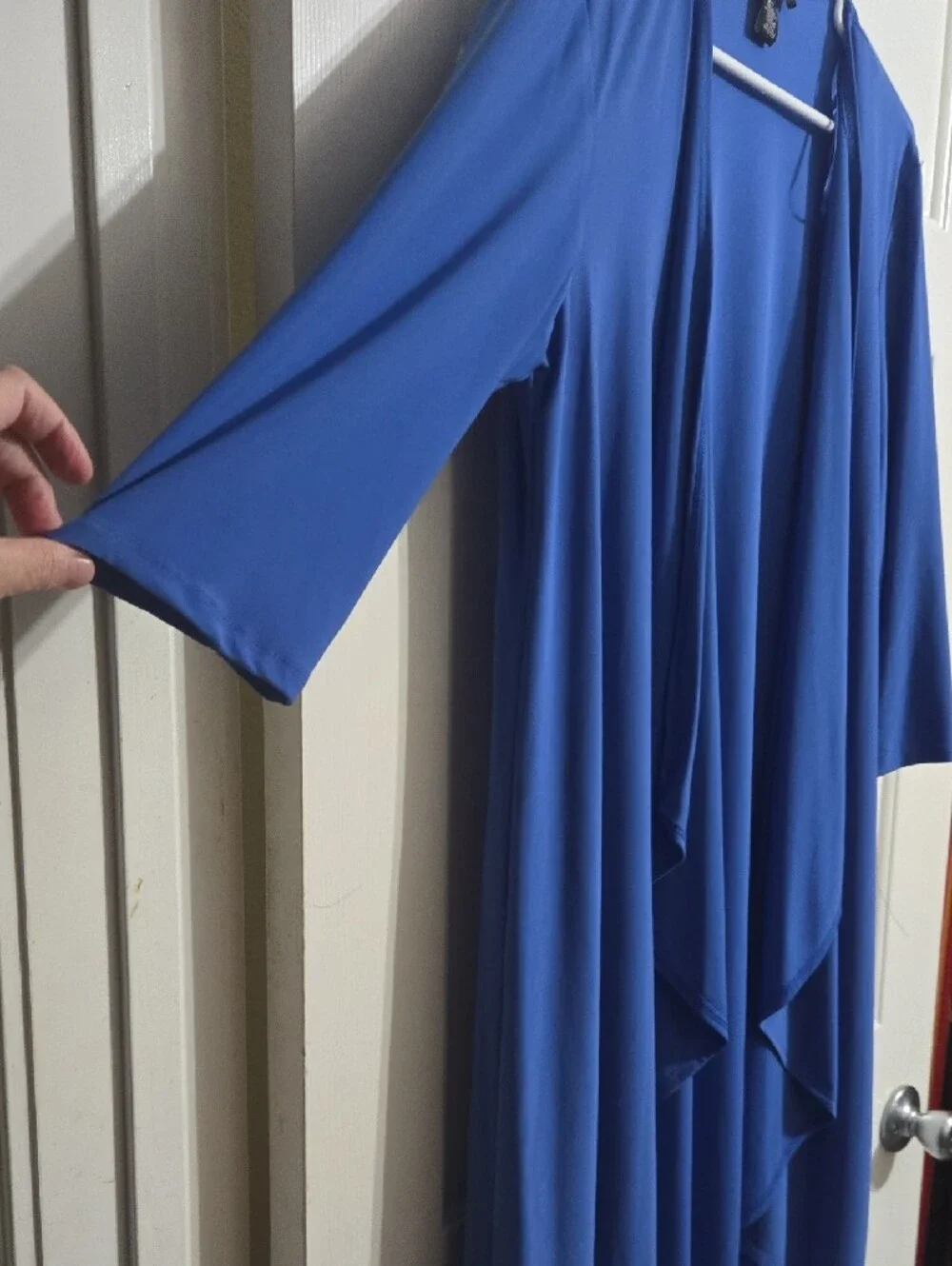 R&M Richards Blue Geometric Midi Dress with Solid Blue Duster